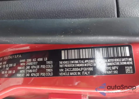 2018 Jeep Renegade Latitude 4X4 from USA, damaged, VIN ZACCJBBB4JPG91890